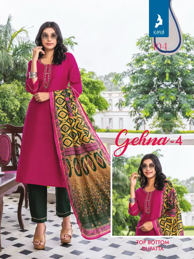 Gehna 4 By Kaya Pure Silk Straight Cut Kurti With Bottom Dupatta Wholesale Online